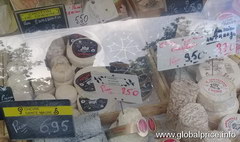 Prices for grocery items in Paris on the market, Goat cheese